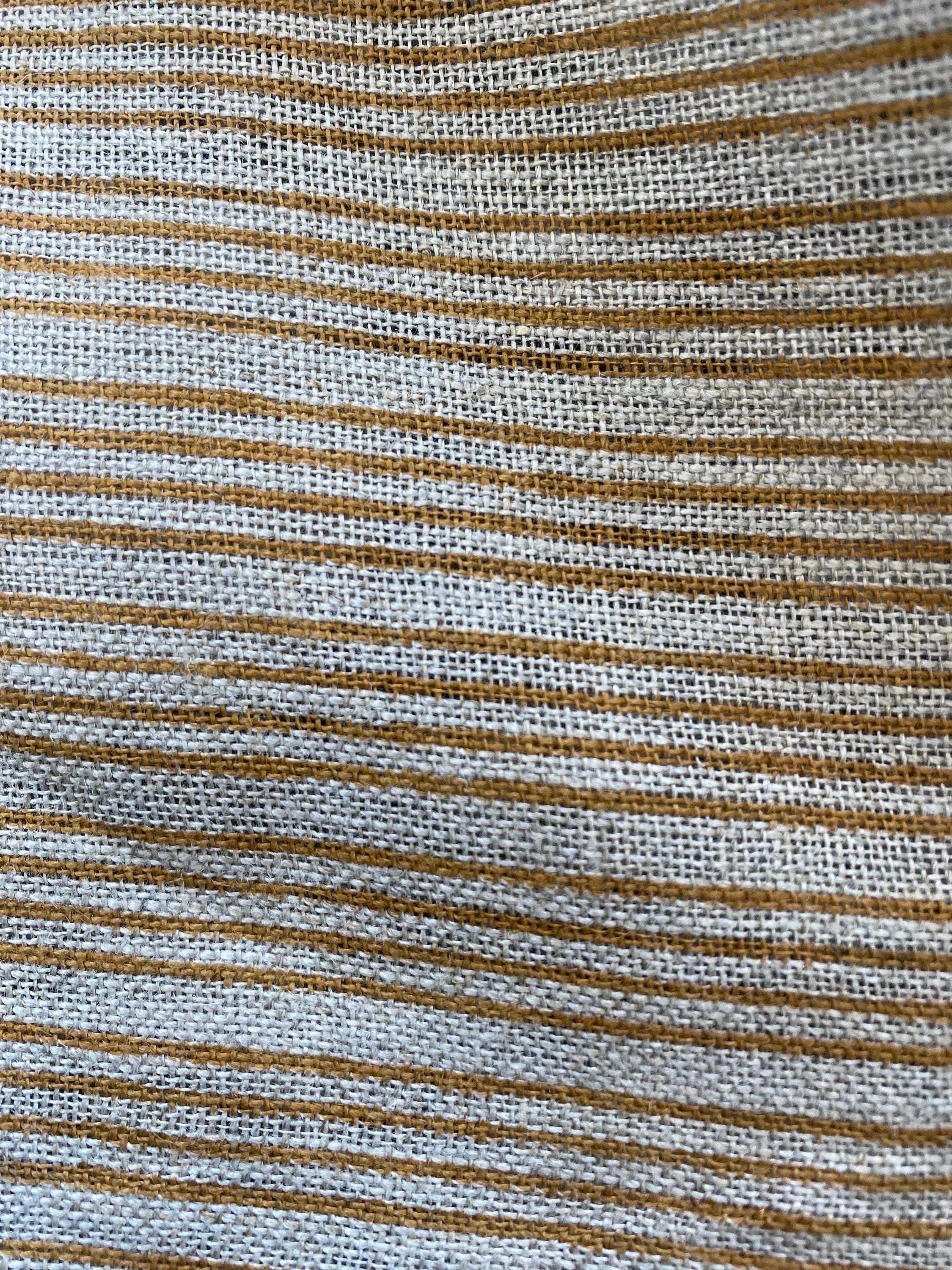 Natural Block Multistriped Heavy Linen Fabric for Upholstery - Maple Village Lane