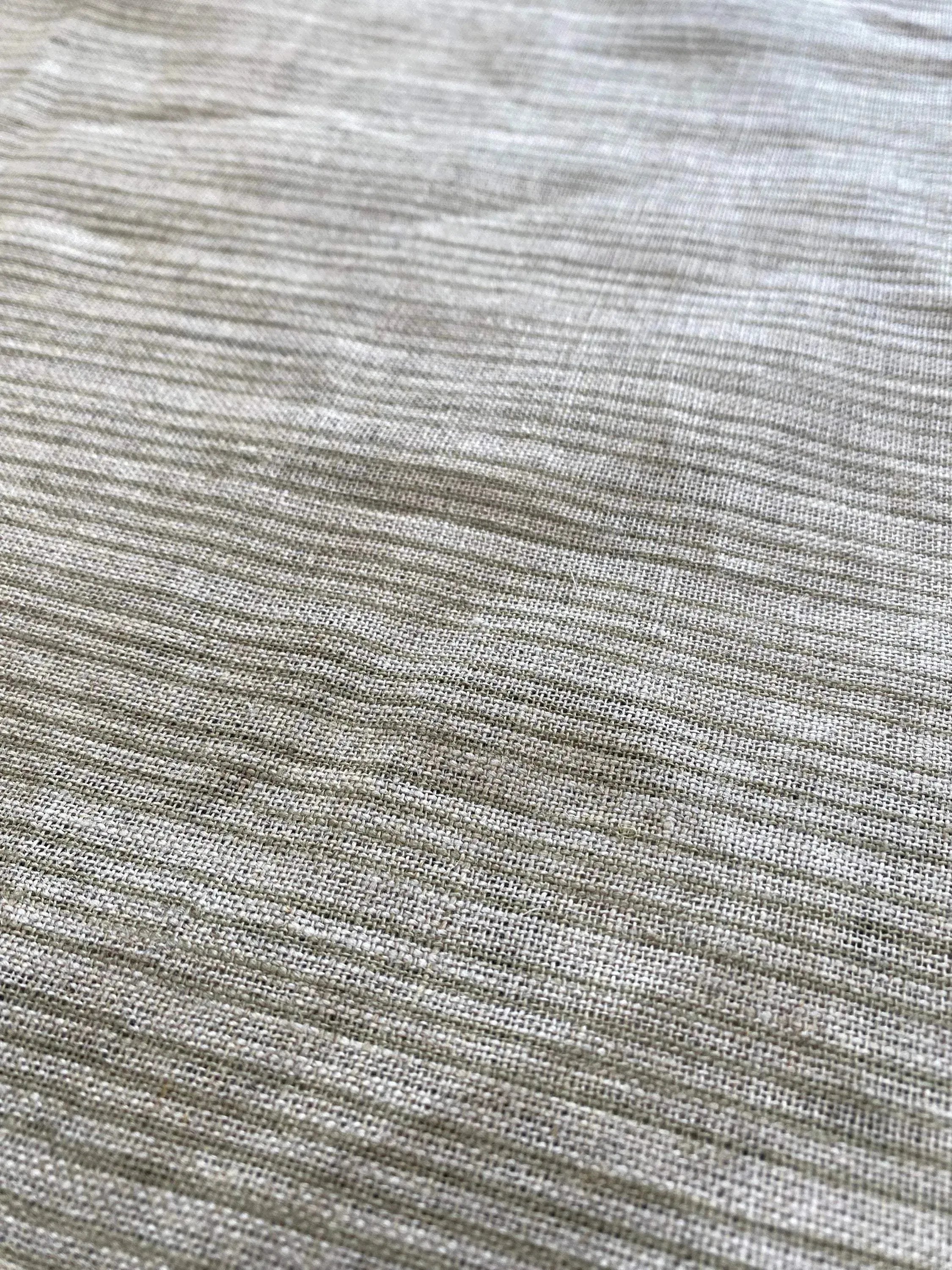Natural Block Multistriped Heavy Linen Fabric for Upholstery - Maple Village Lane