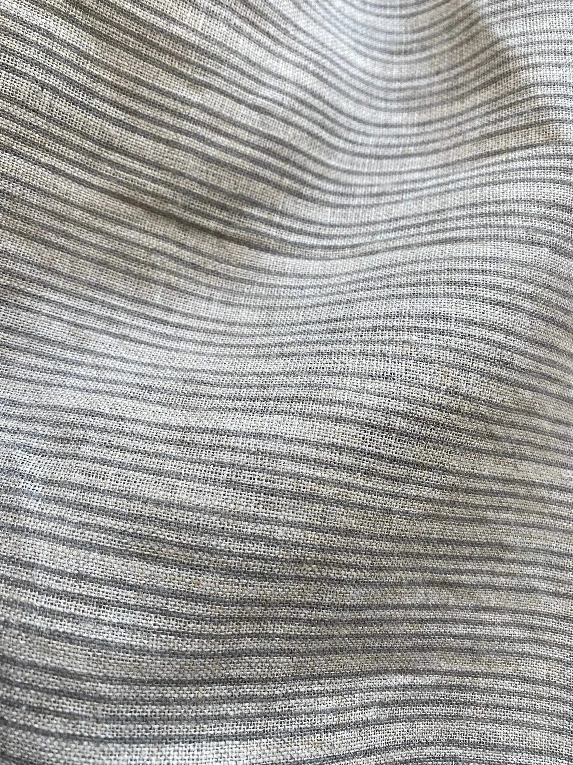 Natural Block Multistriped Heavy Linen Fabric for Upholstery - Maple Village Lane