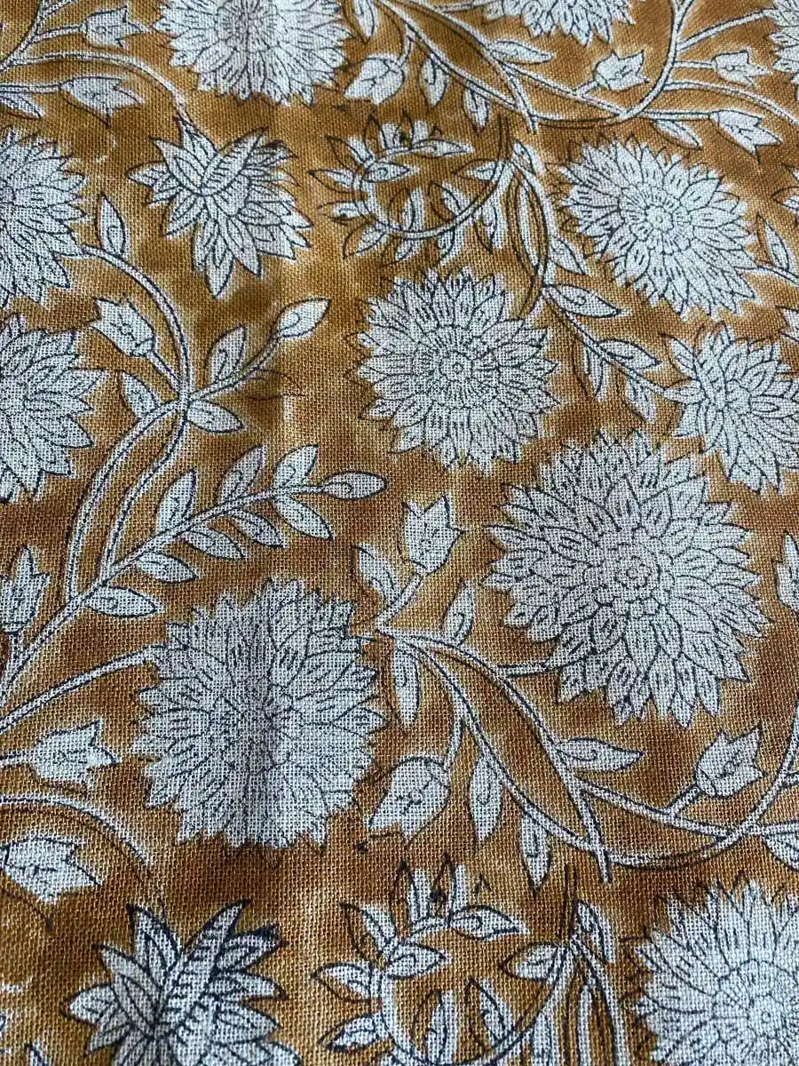 Howard Block Print Linen Fabric By Yard Brown Linen Fabric