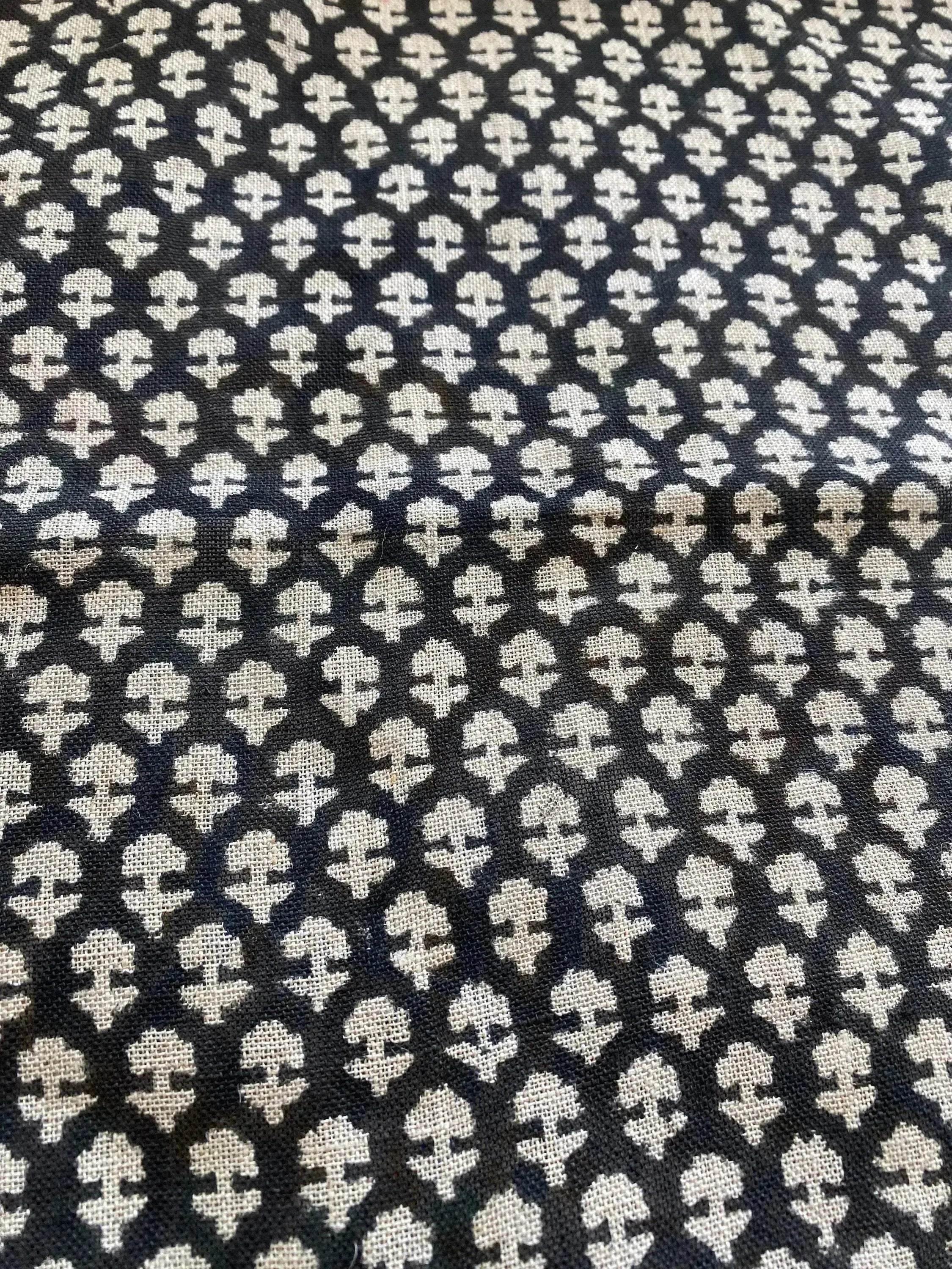 Anna Block Printed Linen Upholstery Fabric Black Off-White Linen Fabric