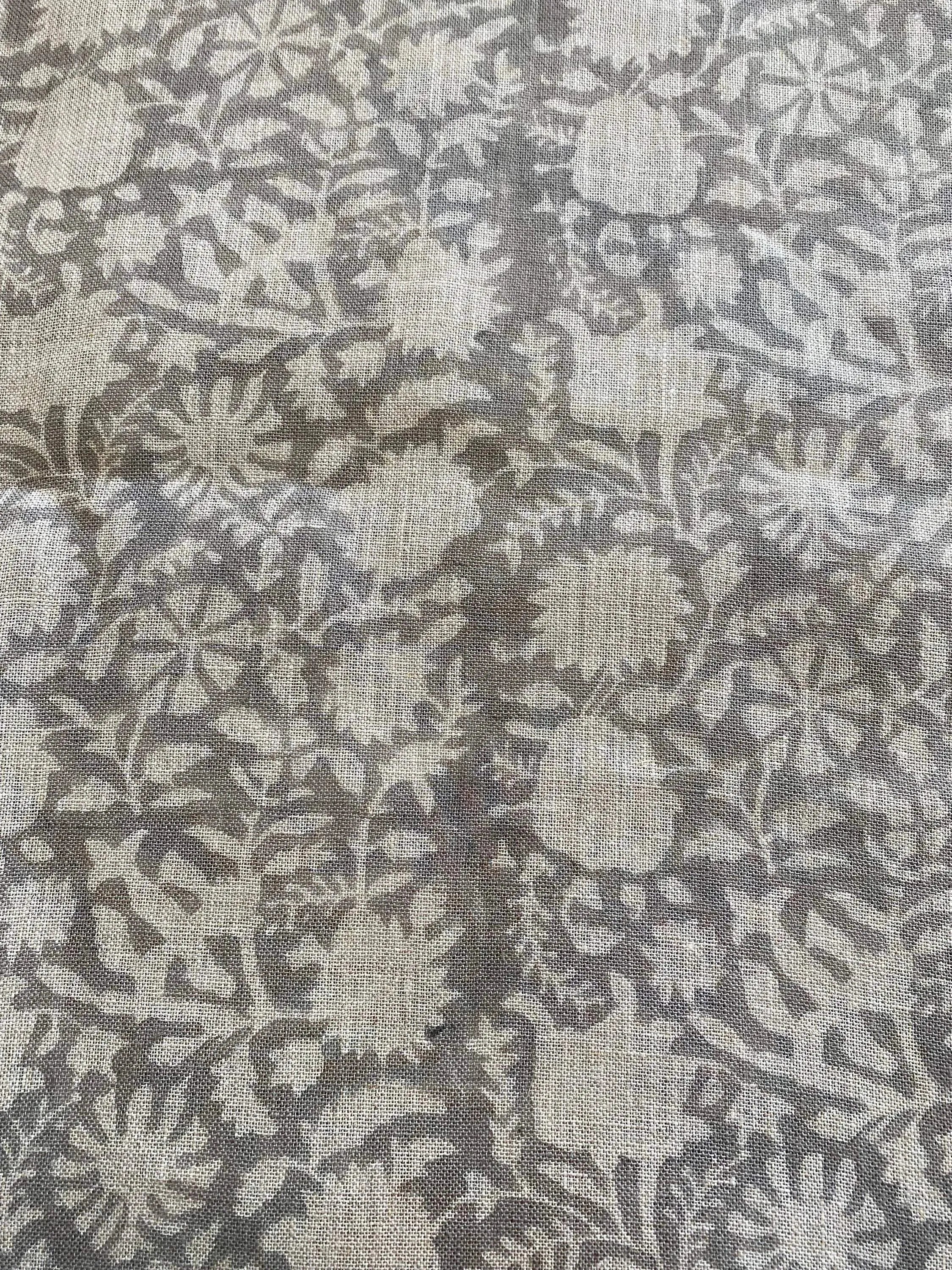 Bradley Hand Block Printed Linen Upholstery Fabric Grey Beige Linen Fabric