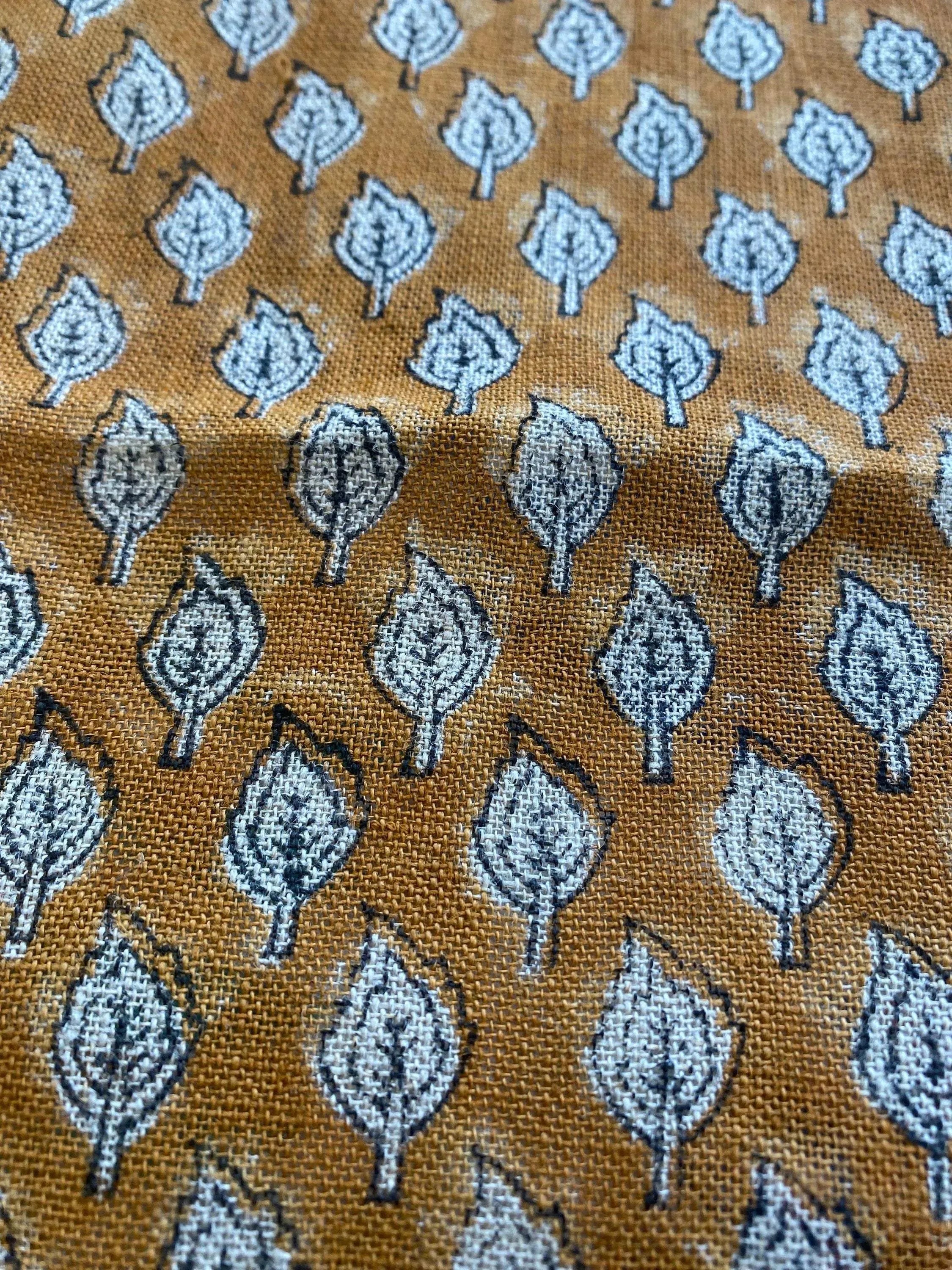 Rolly Block Printed Linen Fabric Mustard Linen Fabric