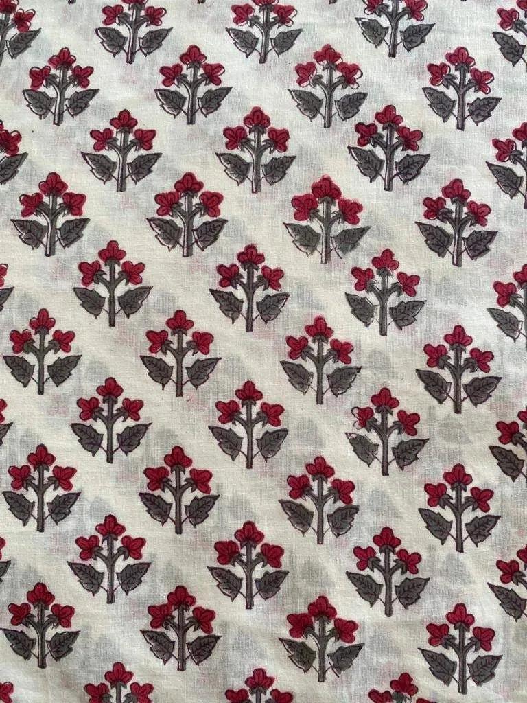 Lenny Red Floral Cotton Fabric by the Yard Cotton Fabric