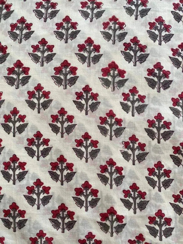 Lenny Red Floral Cotton Fabric by the Yard