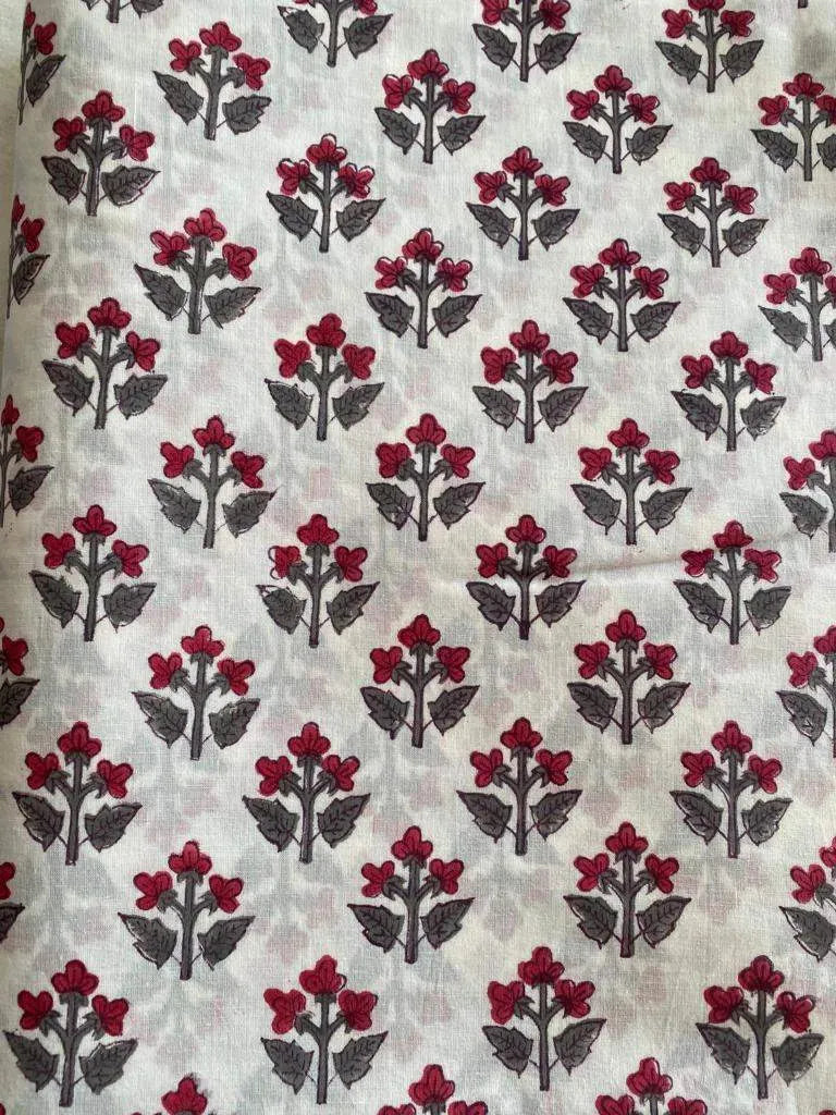 Lenny Red Floral Cotton Fabric by the Yard Cotton Fabric