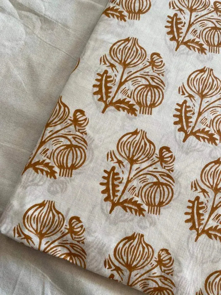 Floral Print Block Print Fabric 100% Cotton Indian Fabric, Hand Printed Natural Vegetable Dye Soft Cotton Woman Dress Fabric By Yard - Maple Village Lane