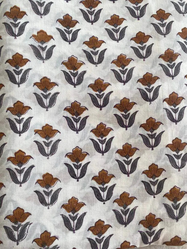 Monroe Hand Block Print Cotton Fabric Yard Brown Cotton Fabric