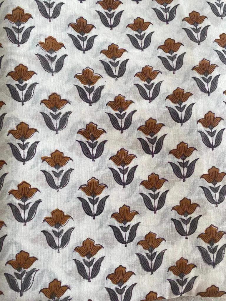 Monroe Hand Block Print Cotton Fabric Yard Brown Cotton Fabric
