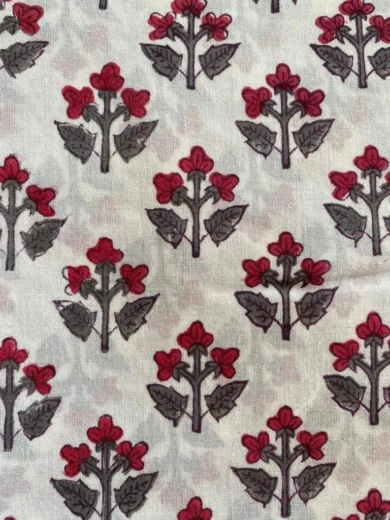 Lenny Red Floral Cotton Fabric by the Yard Yard Forest Green Cotton Fabric