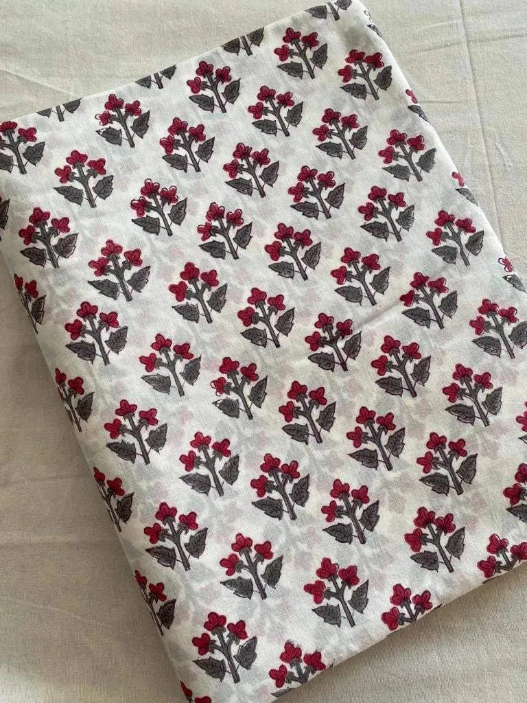 Lenny Red Floral Cotton Fabric by the Yard Cotton Fabric