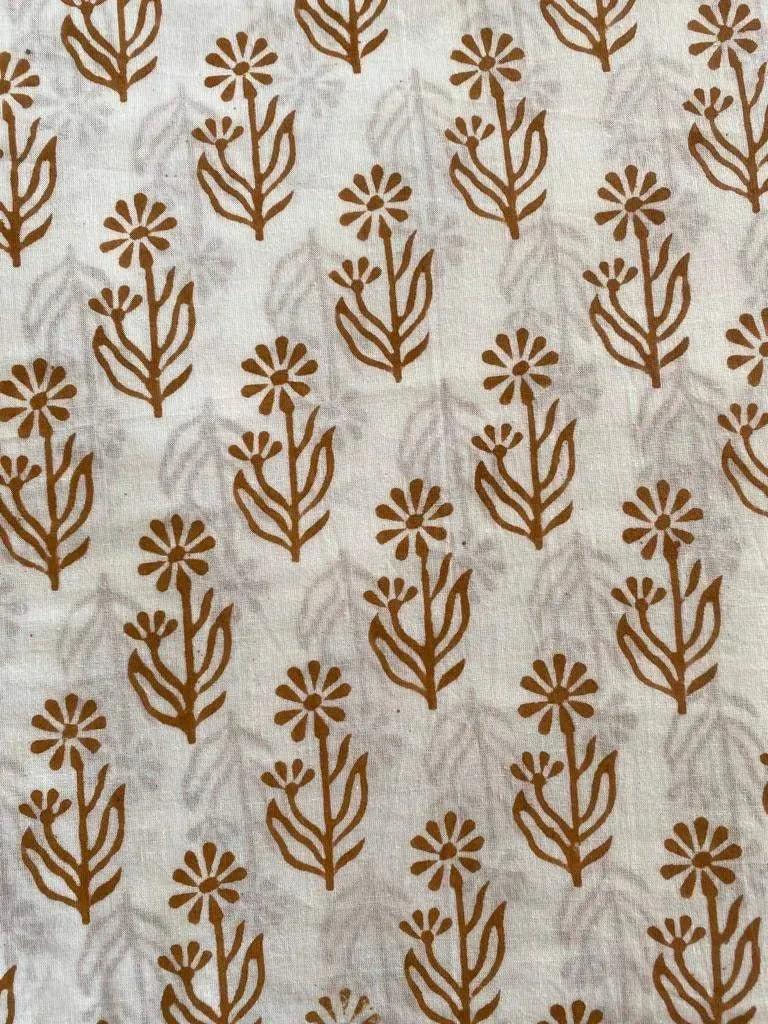 Jones Cotton Block Print Fabric by the Yard Yard Brown Off-White Cotton Fabric