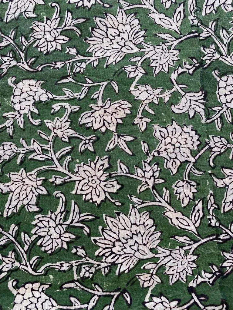 Abbey Block Print Indian Cotton Fabric Yard Dark Green Black White Cotton Fabric