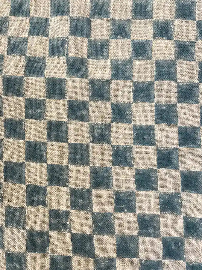 THASSA Indian Hand Block Print Fabric Blue Linen Fabric