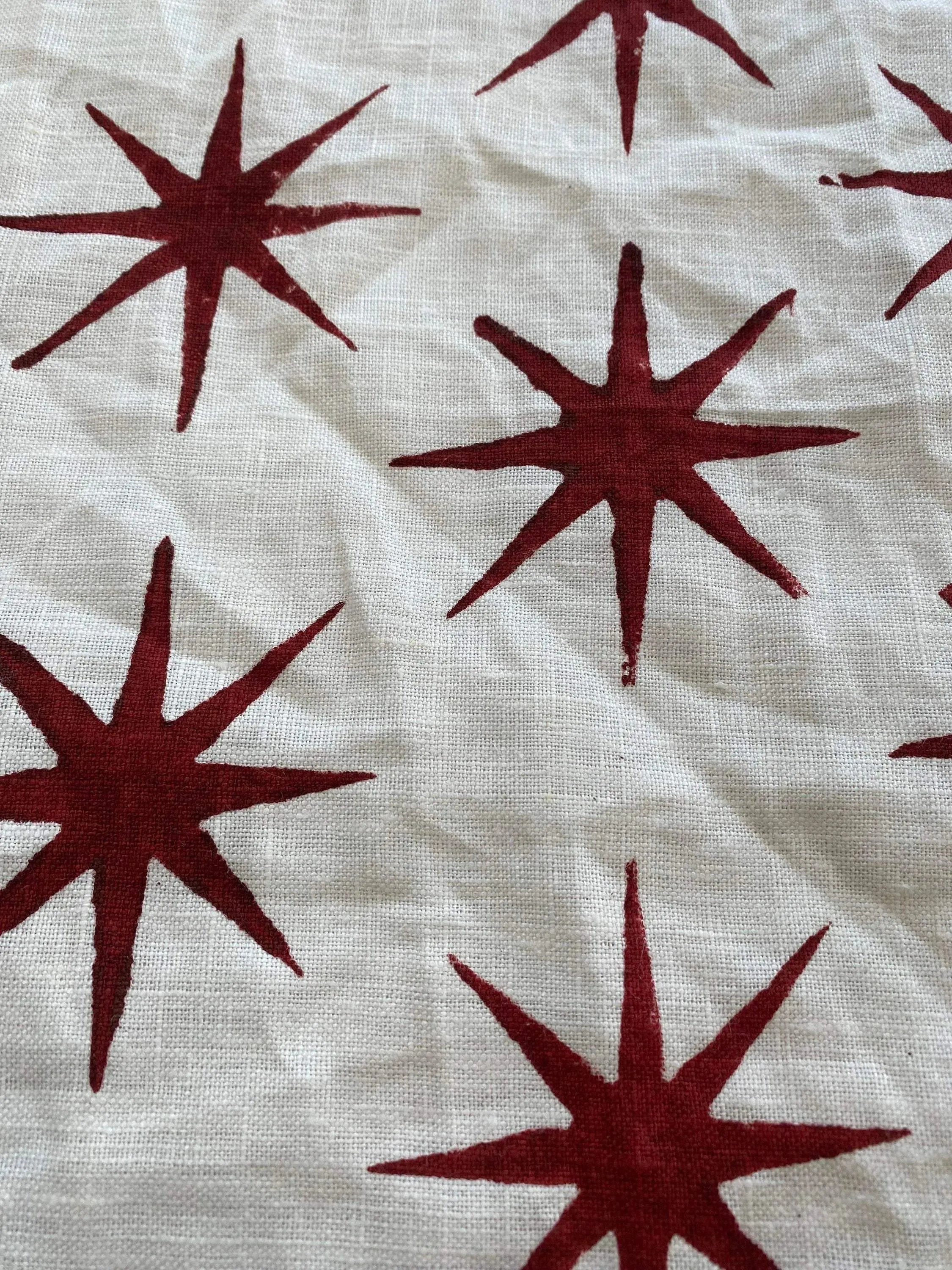 Lou Star Handloom Block Print Fabric Wine Red White Linen Fabric
