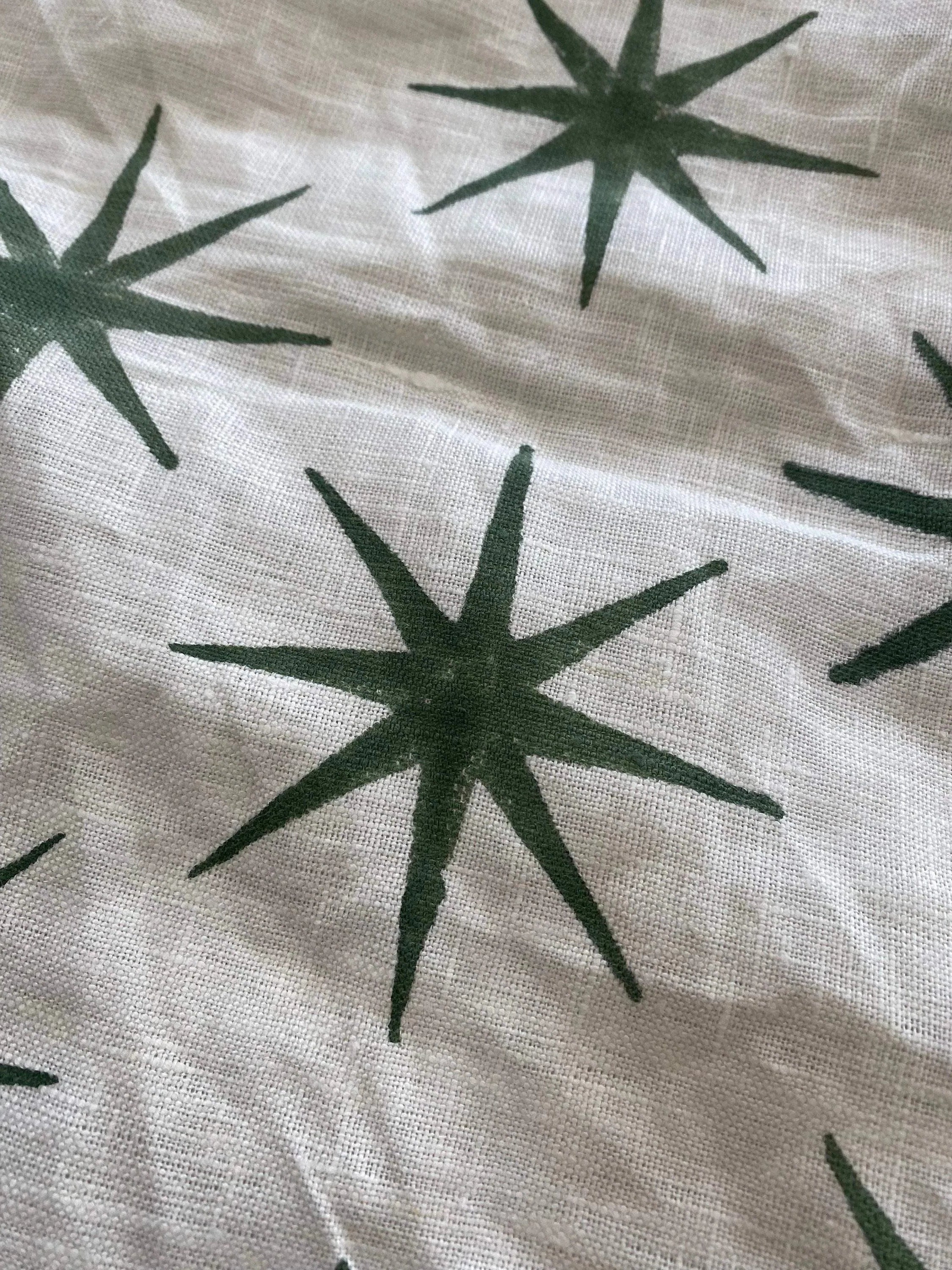 Lou Star Handloom Block Print Fabric Dark Green Linen Fabric