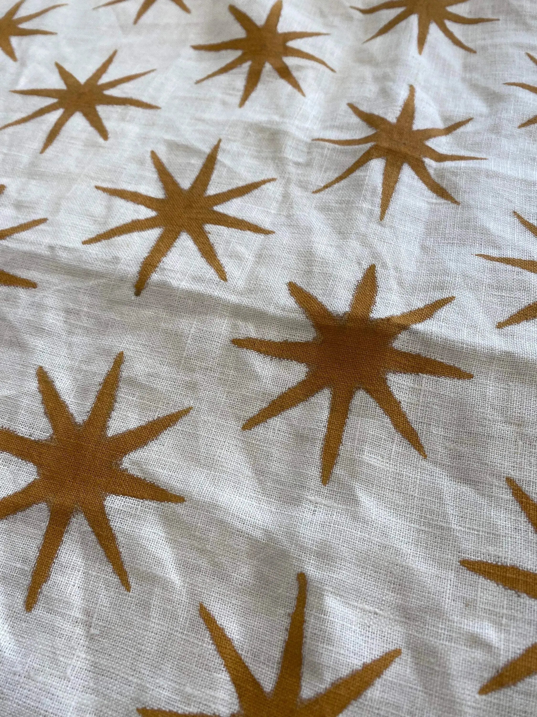 Lou Star Handloom Block Print Fabric Mustard and White Linen Fabric
