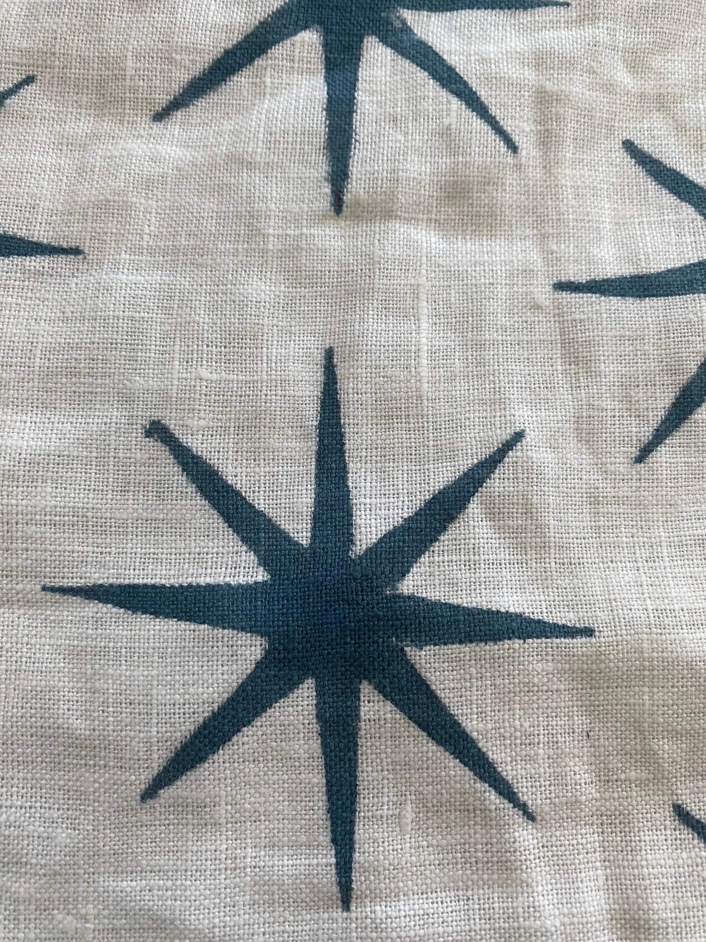 Lou Star Handloom Block Print Fabric Teal Blue White Linen Fabric