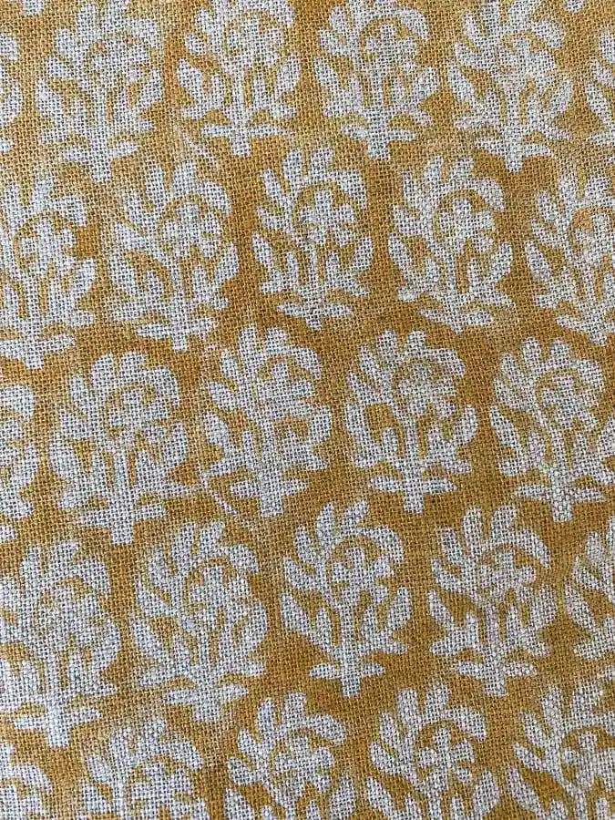 BICHIYA Hand Block Print Designer Linen Fabric For Upholstery Mustard Off-White Linen Fabric
