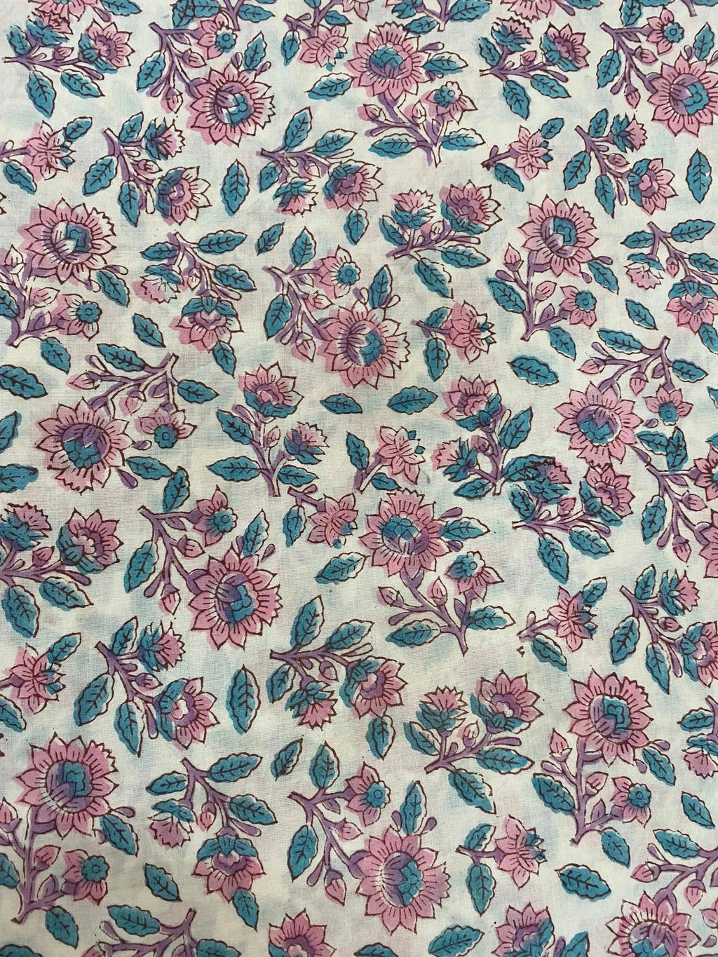 Azalea Cotton Block Print Fabric Yard Blush Pink Brown outline Cotton Fabric