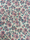 Azalea Cotton Block Print Fabric Yard Blush Pink Brown outline Cotton Fabric