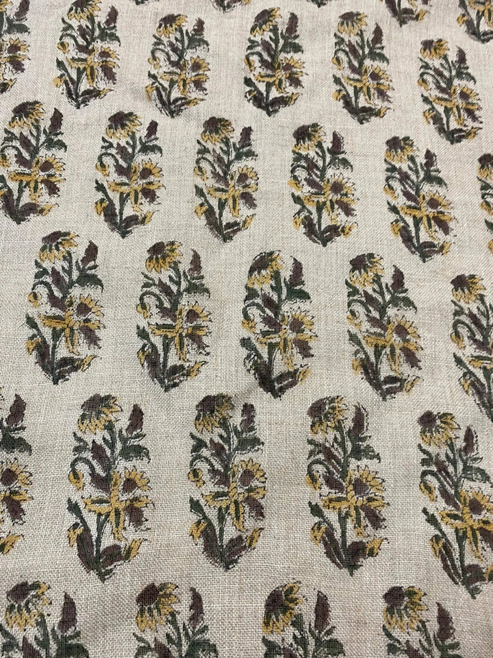 Khemio Hand Block Print Designer Floral Linen Fabric - Maple Village Lane