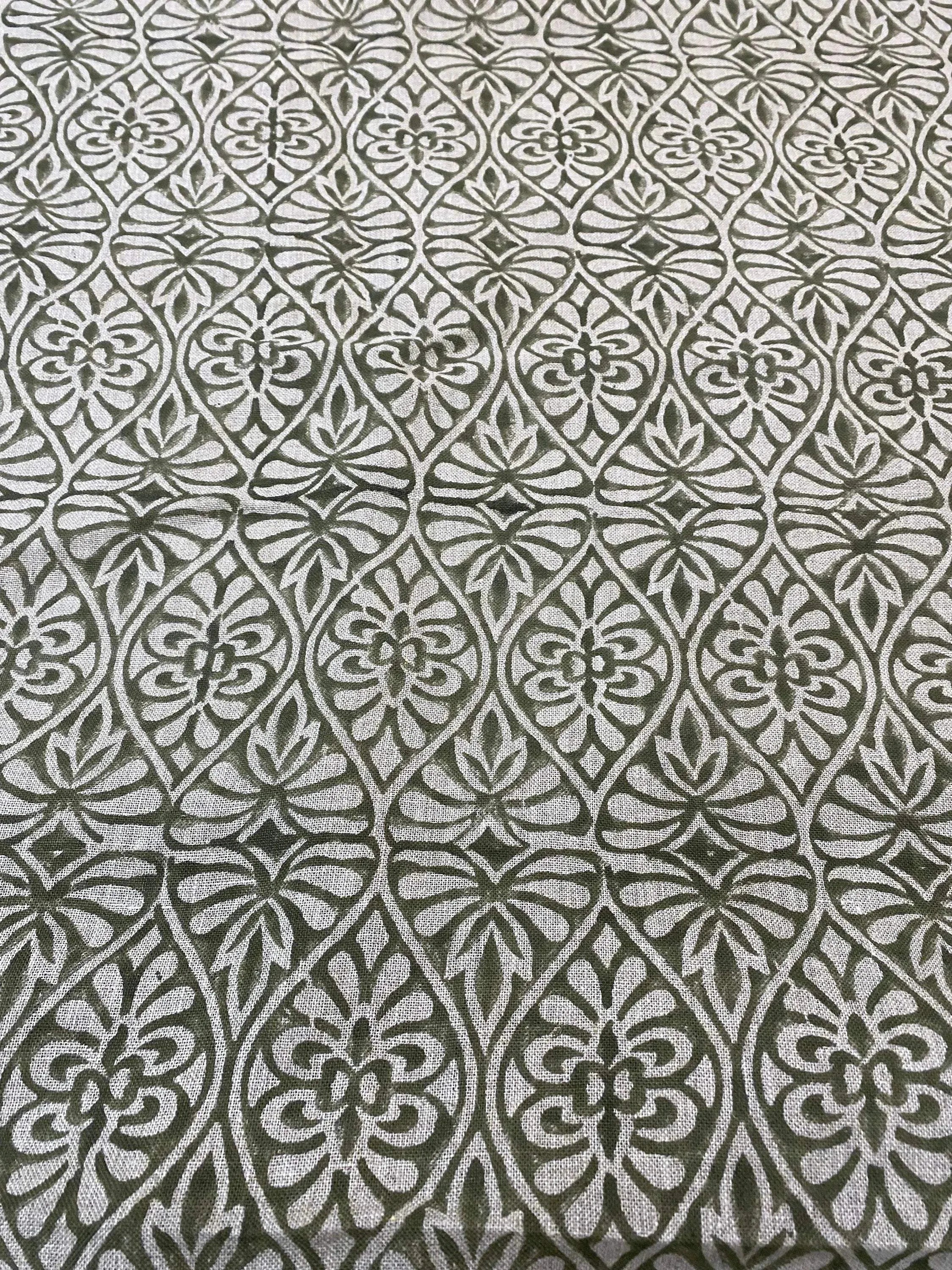 Flint Floral Hand Block Print Fabric Linen Fabric