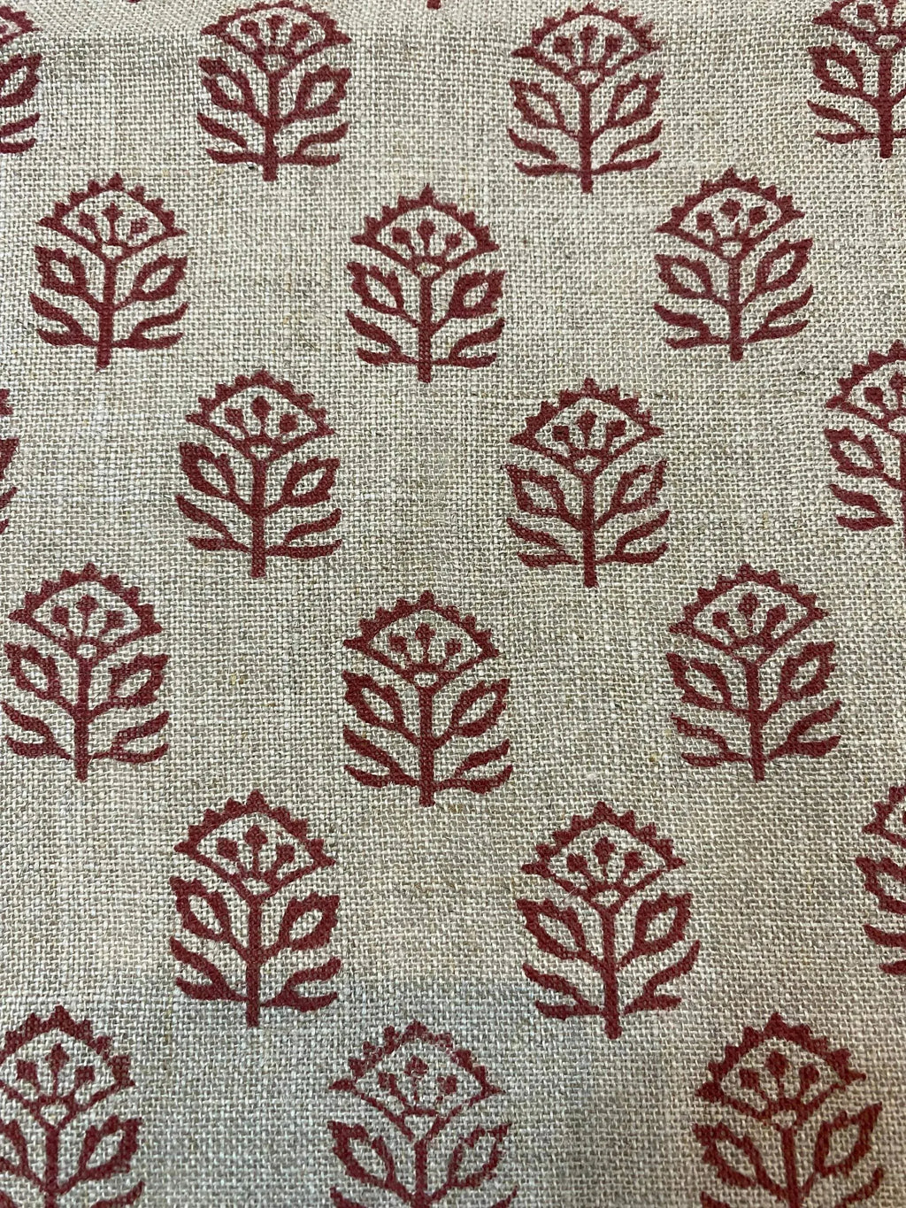 Garland Indian Hand Block Print Linen Fabric Red Beige Linen Fabric
