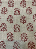 Garland Indian Hand Block Print Linen Fabric Red Beige Linen Fabric