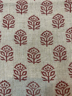 Garland Indian Hand Block Print Linen Fabric Red Beige Linen Fabric