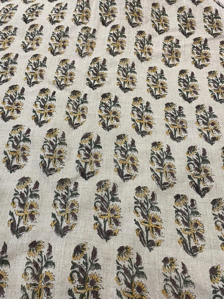 Khemio Hand Block Print Designer Floral Linen Fabric - Maple Village Lane