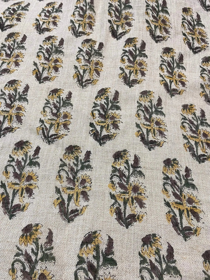 Khemio Hand Block Print Designer Floral Linen Fabric - Maple Village Lane