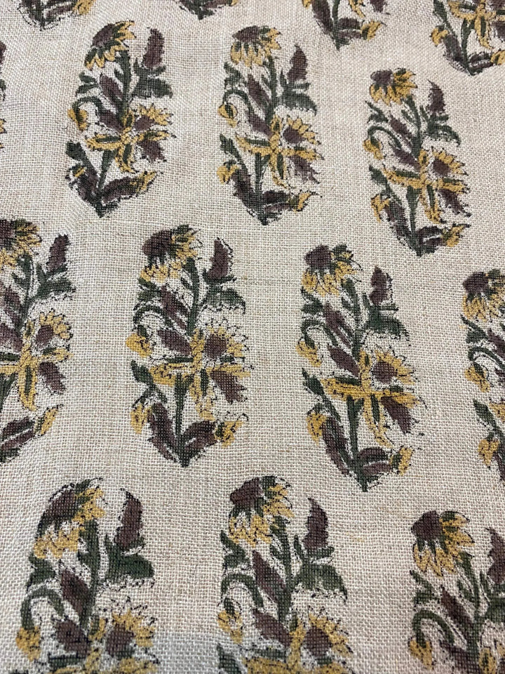 Khemio Hand Block Print Designer Floral Linen Fabric - Maple Village Lane