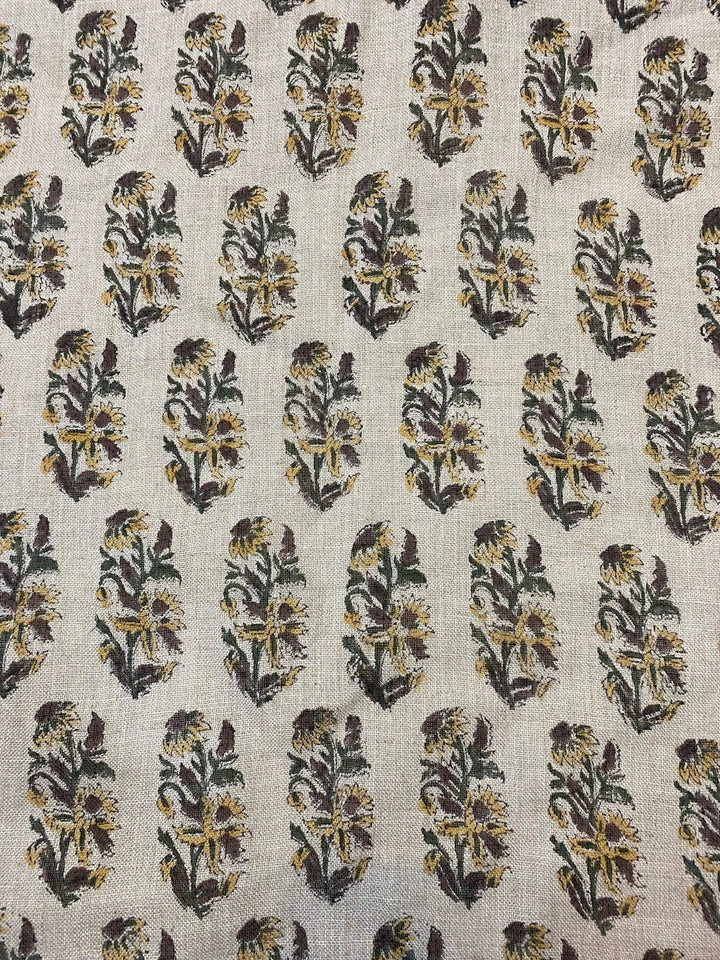 Khemio Hand Block Print Designer Floral Linen Fabric - Maple Village Lane