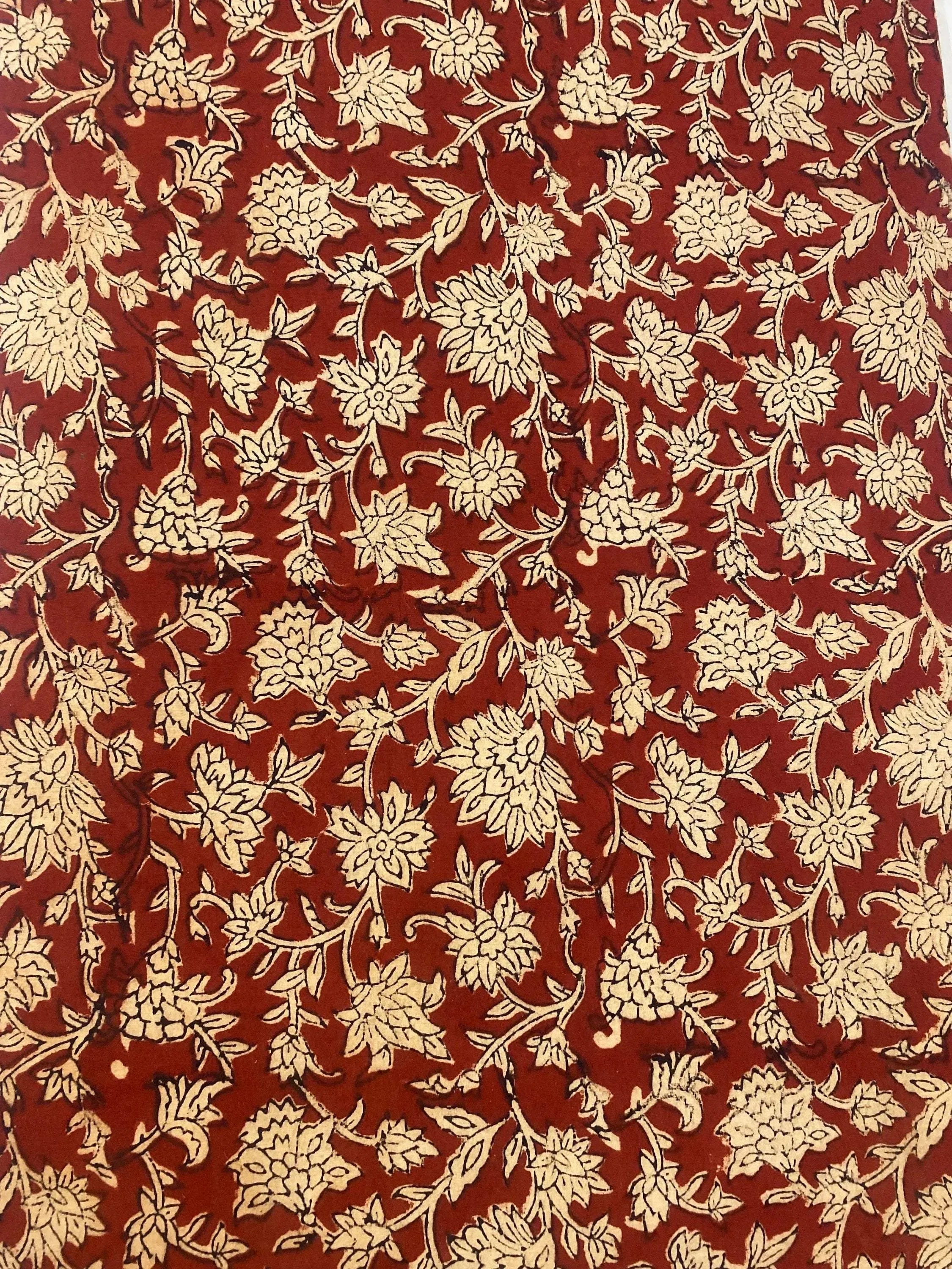 Abbey Block Print Indian Cotton Fabric Wine Red Cotton Fabric