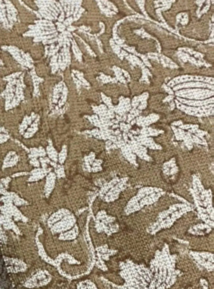 Adrian Hand Block Printed Linen Fabric Light Brown Linen Fabric