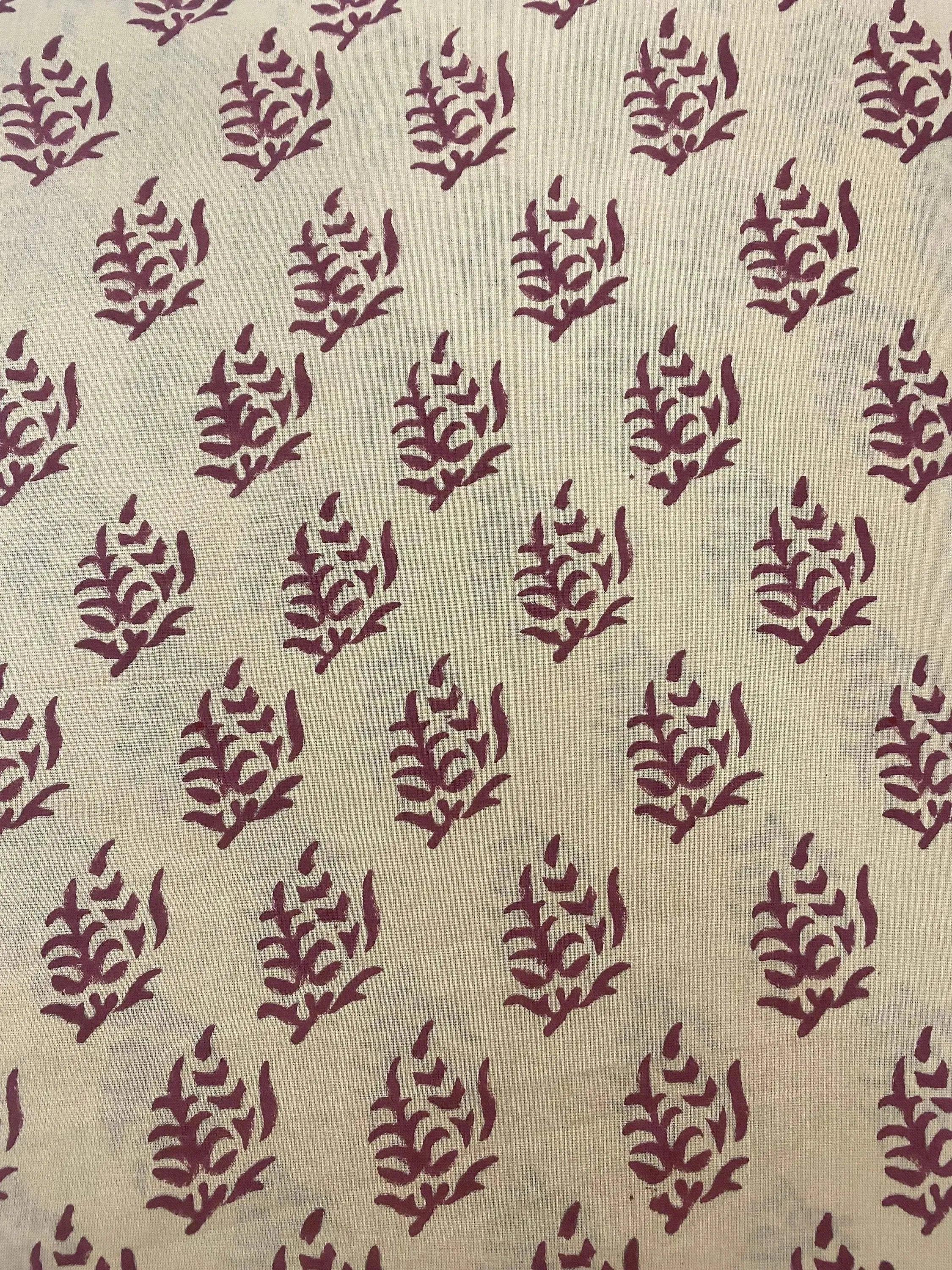 Luc Hand Block Printed Cotton Fabric By Yard Yard Wine Red Beige Cotton Fabric
