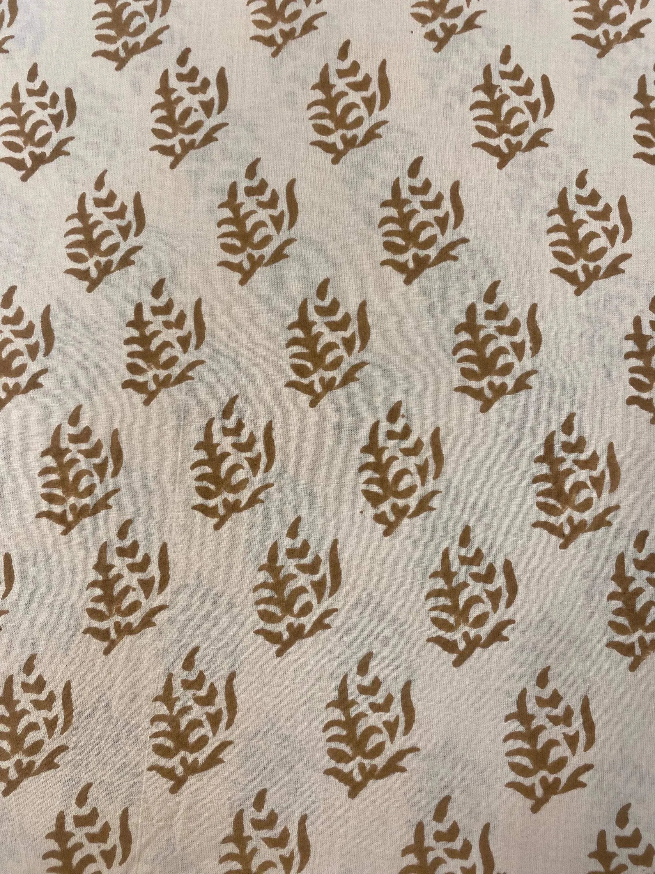 Luc Hand Block Printed Cotton Fabric By Yard Yard Brown Beige Cotton Fabric