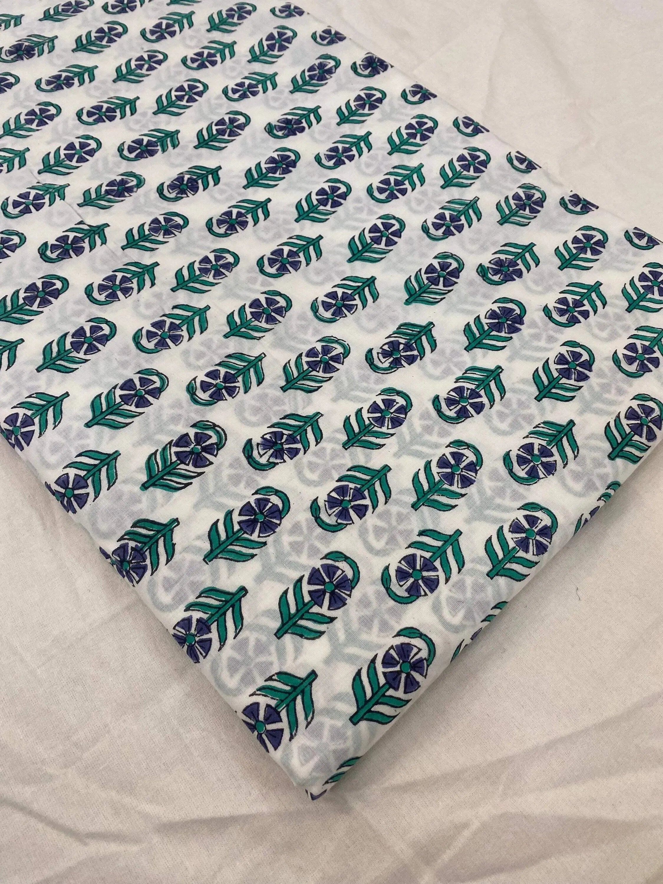 Meadow Floral Hand Block Print Cotton Fabric Cotton Fabric