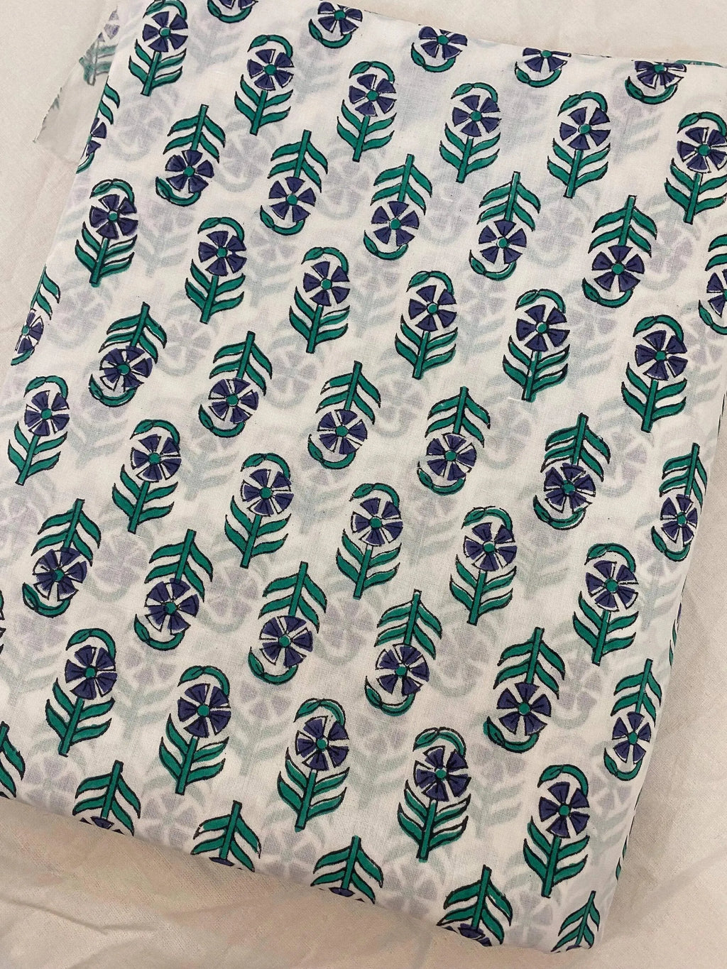 Meadow Floral Hand Block Print Cotton Fabric Cotton Fabric