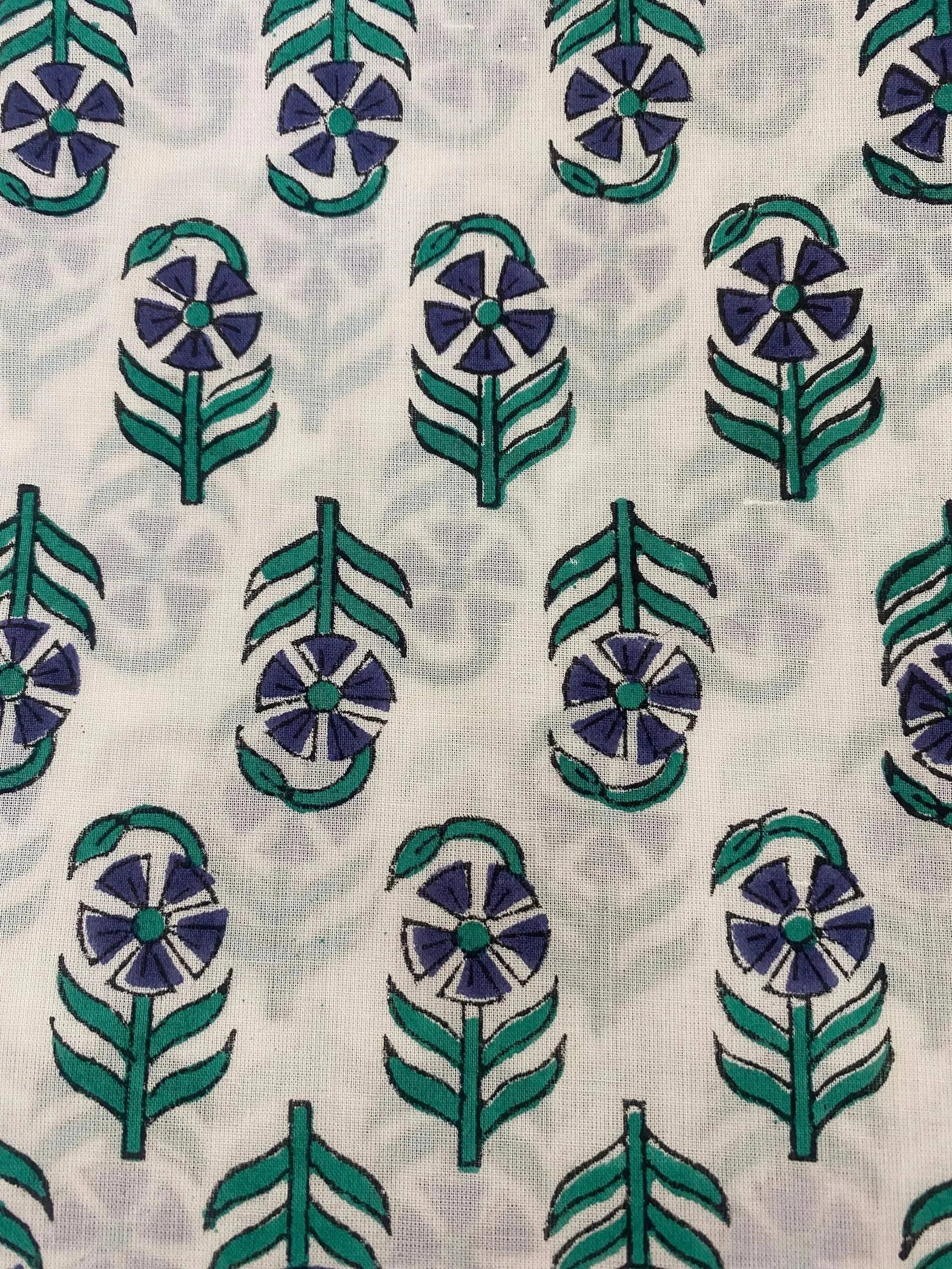 Meadow Floral Hand Block Print Cotton Fabric Cotton Fabric