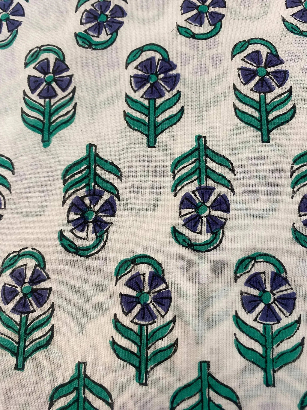 Meadow Floral Hand Block Print Cotton Fabric Cotton Fabric