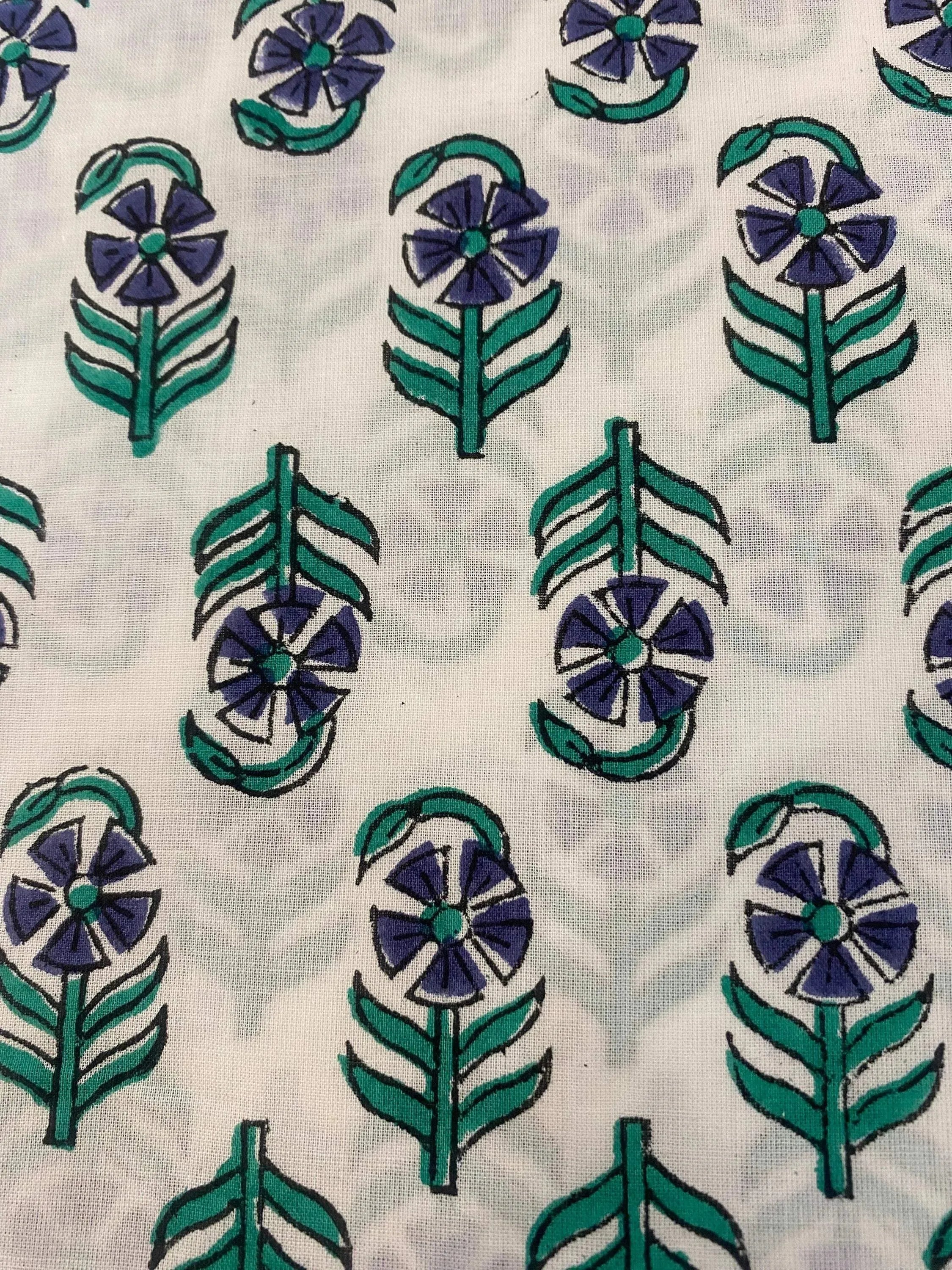 Meadow Floral Hand Block Print Cotton Fabric Cotton Fabric