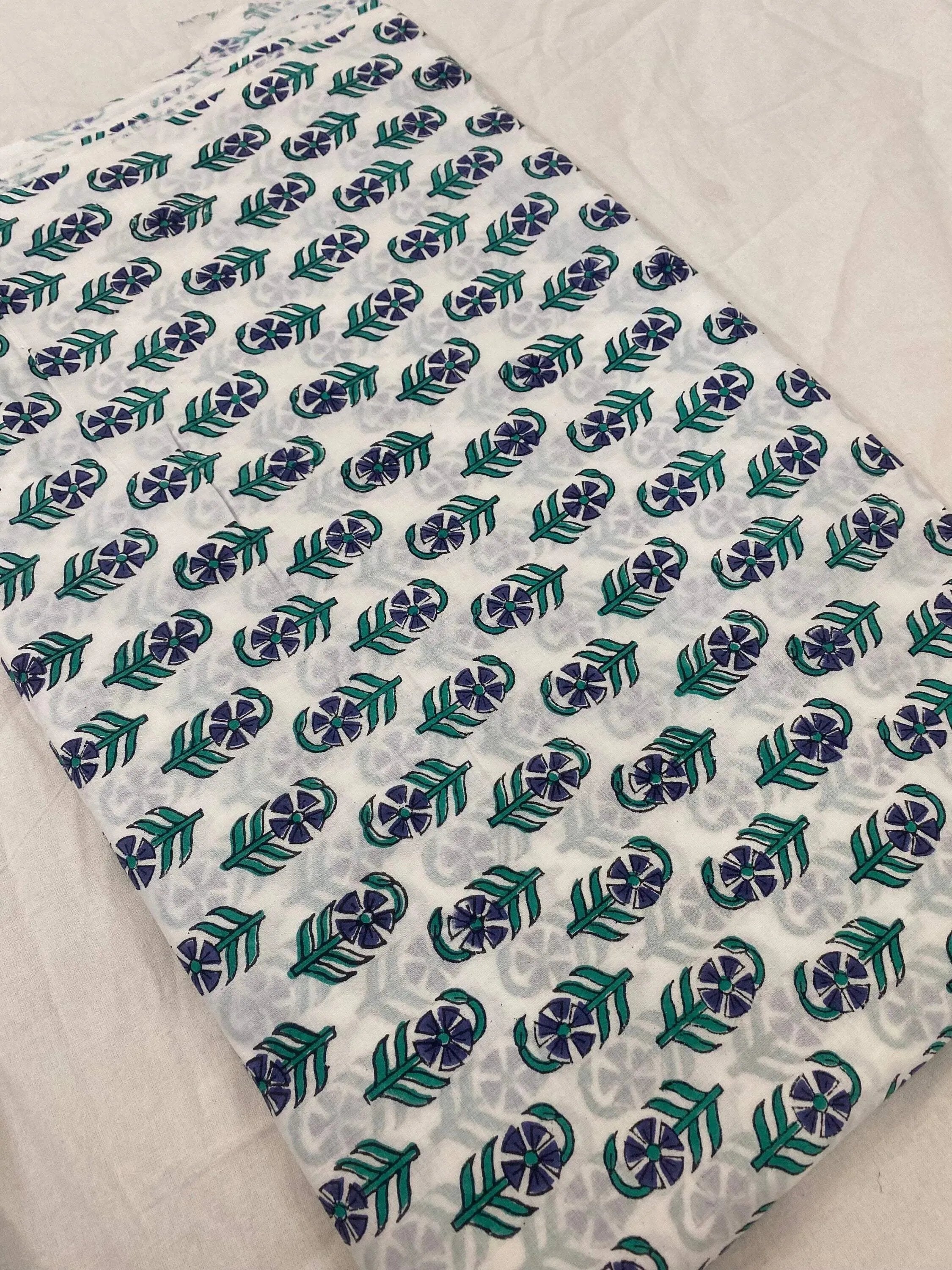 Meadow Floral Hand Block Print Cotton Fabric Cotton Fabric