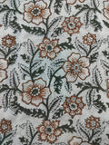 Shelby Hand Block Printed Cotton Fabric Yard Dark green Black Outline Cotton Fabric