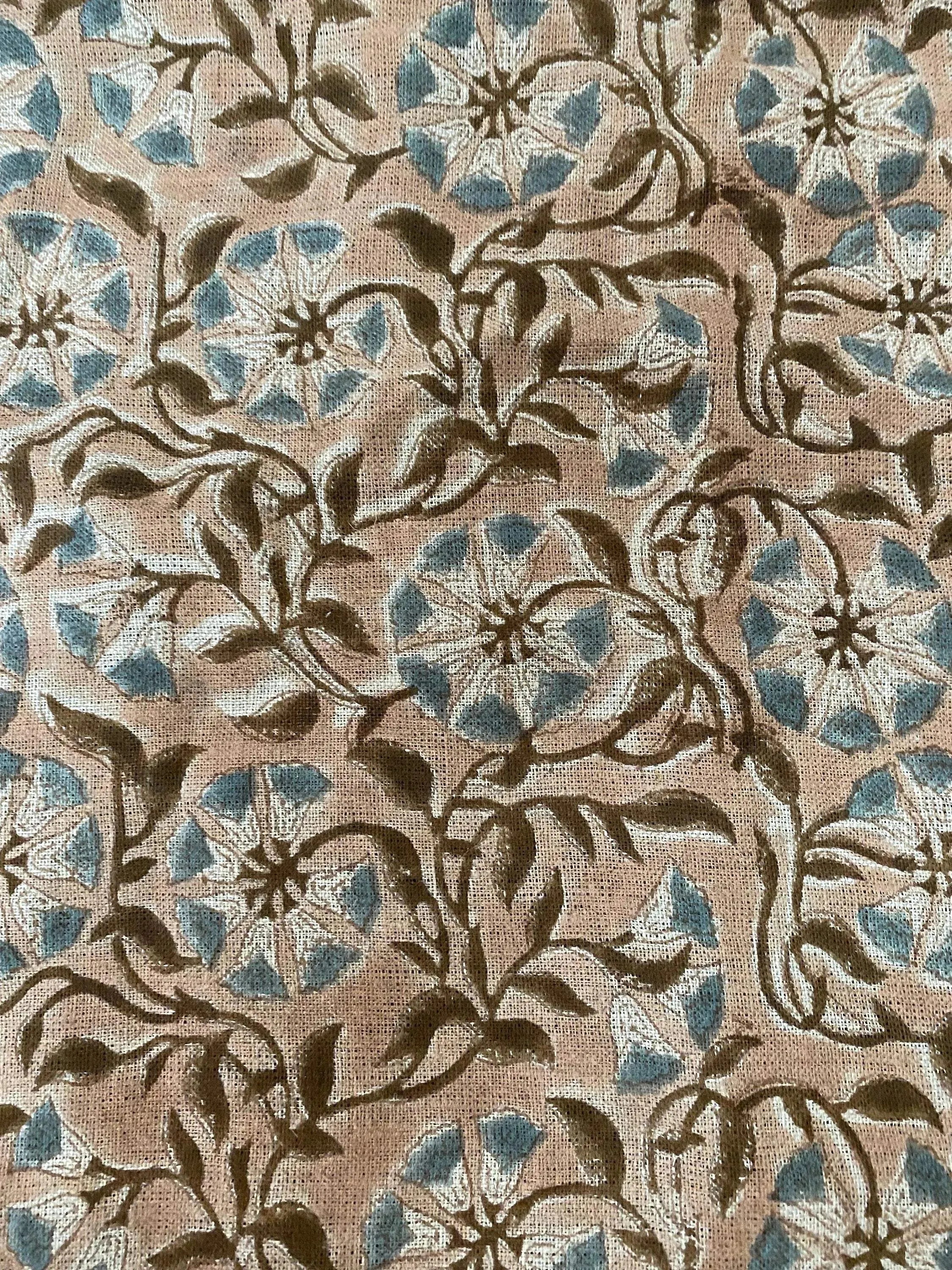 Tilda Hand Block Linen Fabric Blush Pink Linen Fabric