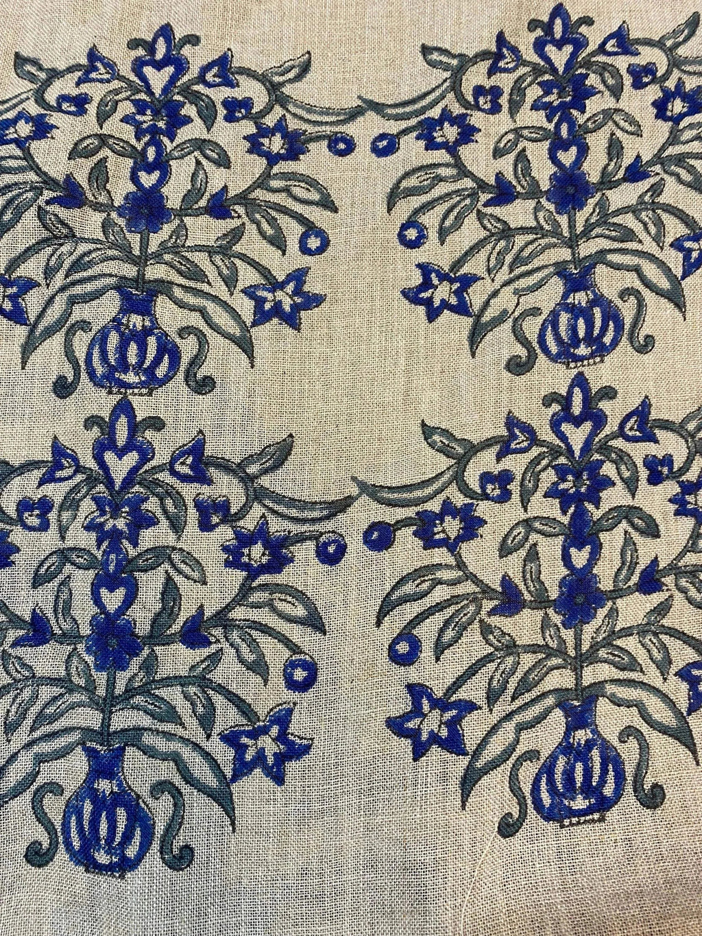 Lumi Block Print Linen Blue Linen Fabric