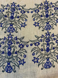 Lumi Block Print Linen Blue Linen Fabric