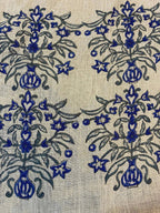 Lumi Block Print Linen Blue Linen Fabric