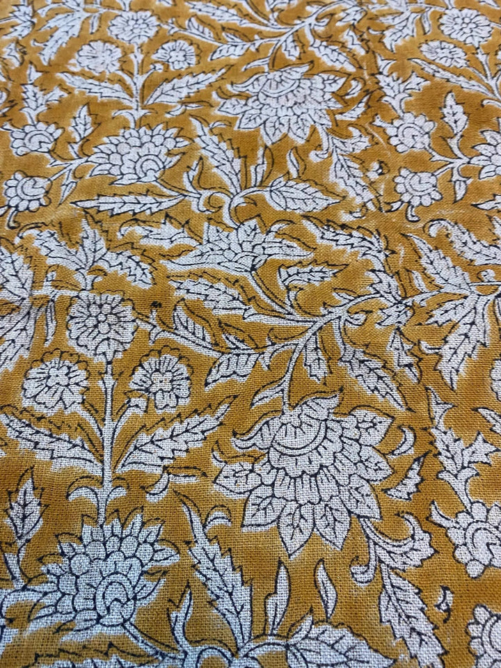 58" inches Indian Hand Block Print Fabric, Indian Linen Fabric, Block Print Fabric, Designer Floral Printing Fabric, Upholstery fabric, - Maple Village Lane